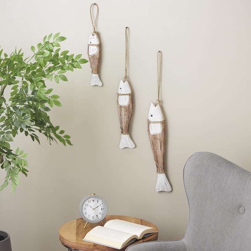 Wood Fish Handmade Home Wall Decor - Set of 3 Brown - Roche River Decor