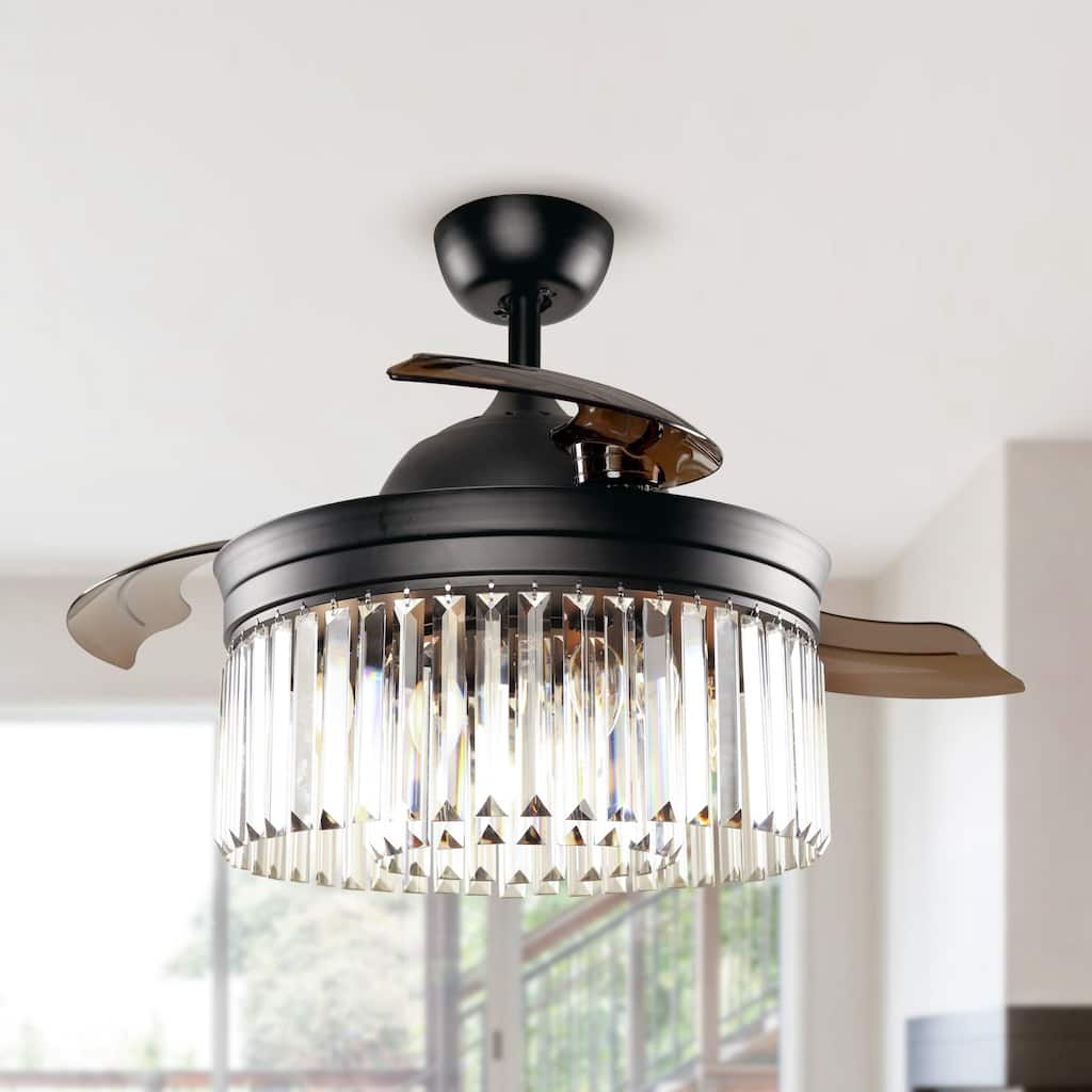 Black 42-inch Crystal Fandelier 3-Blade Ceiling Fan with Remote