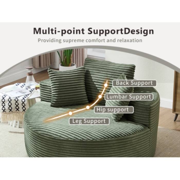 Round Memory Foam Sofa Bed, Cloud Sectional Couch with 3 Pillows for Living Room