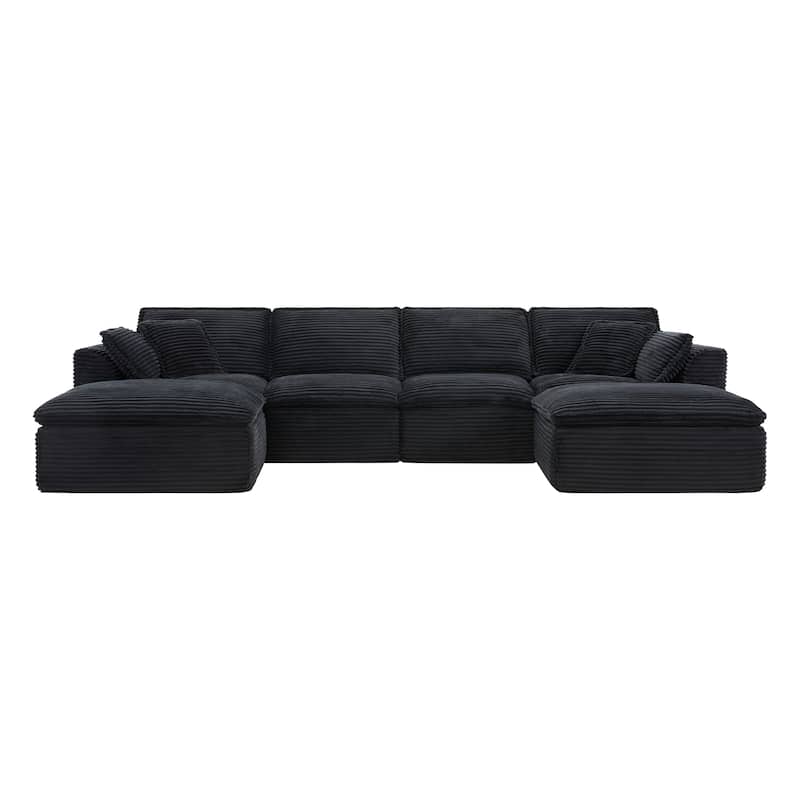 Roomfitters 142"x82" Modular U-Shaped Sectional Sofa with Ottomans, Corduroy Upholstery, Extra Wide Deep Cushions
