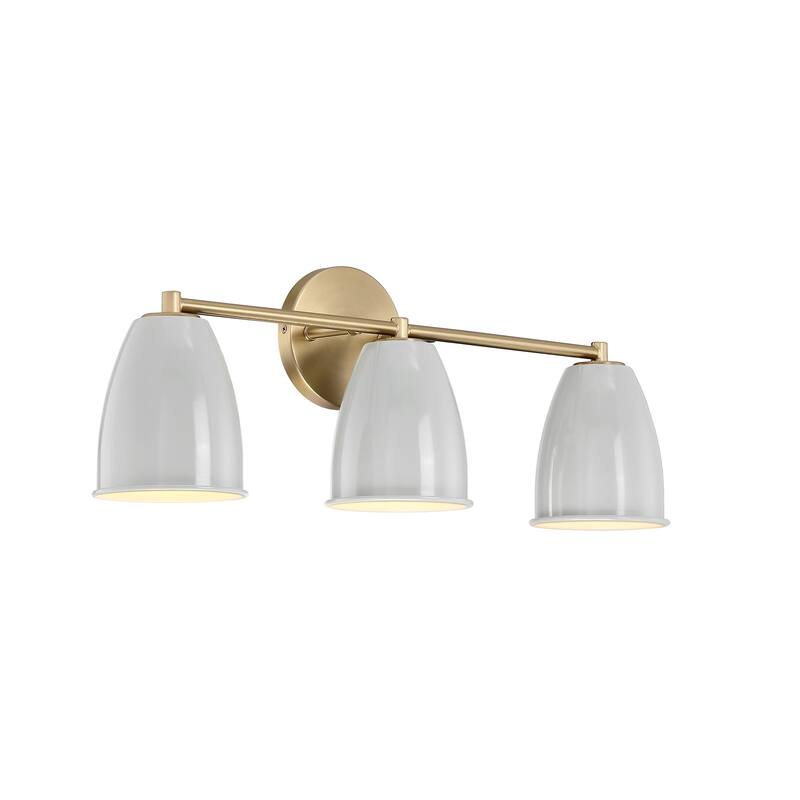 Biba 24 in. 3-Light Brushed Gold Modern Vanity Light with Grey Sky Metal Shades