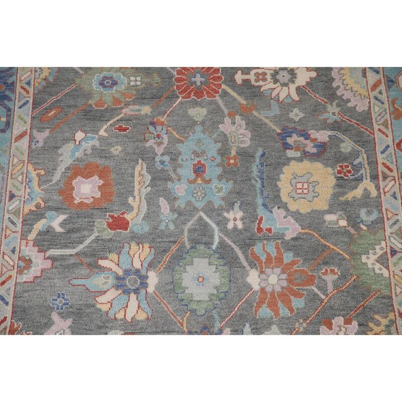 Gray Floral Oushak Oriental Area Rug Wool Carpet - 7'9"x 9'11"