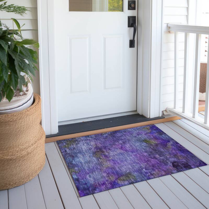 Machine Washable Indoor/ Outdoor Abstract Contemporary Chantille Rug - Purple - 1'8" x 2'6"