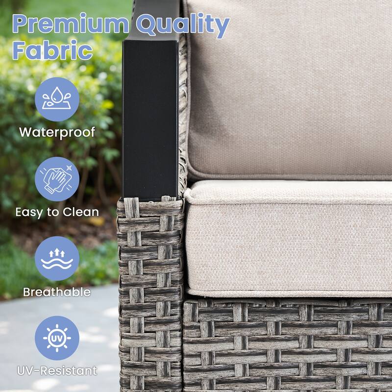 Pocassy Outdoor Sofa Swivel Patio Chair Table with Ottoman Set