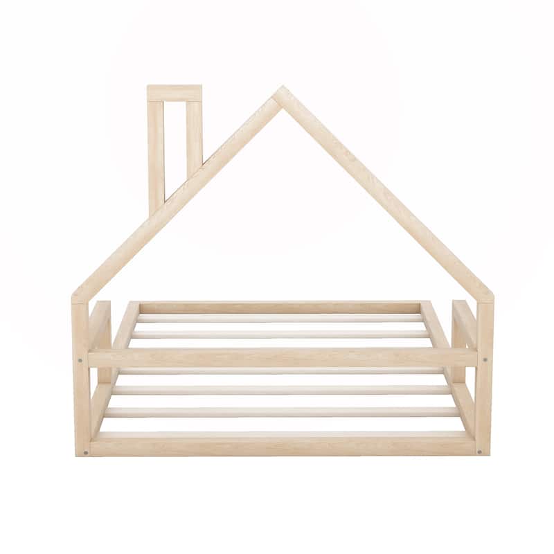 Full Size Wood Floor Bed with House-shaped Headboard