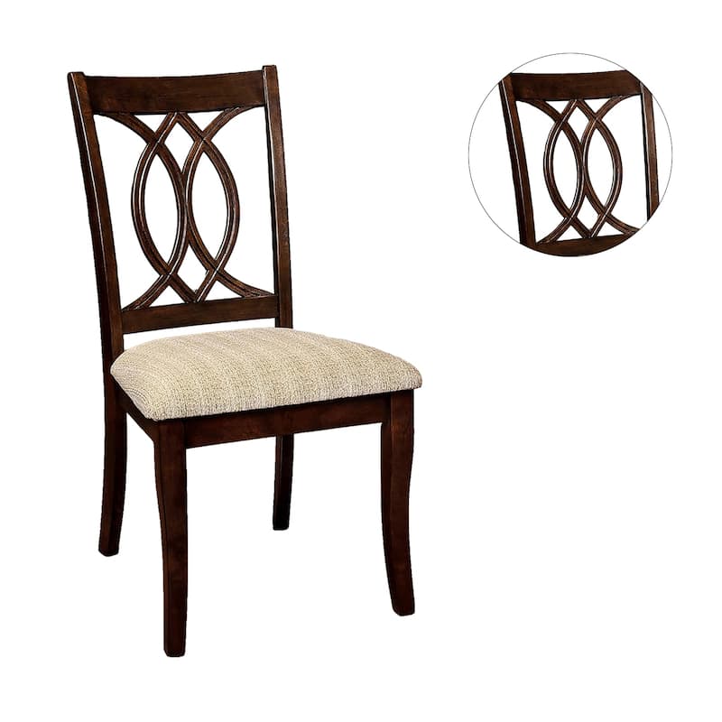 Fabric and Wooden Side Chairs in Brown Cherry and Beige