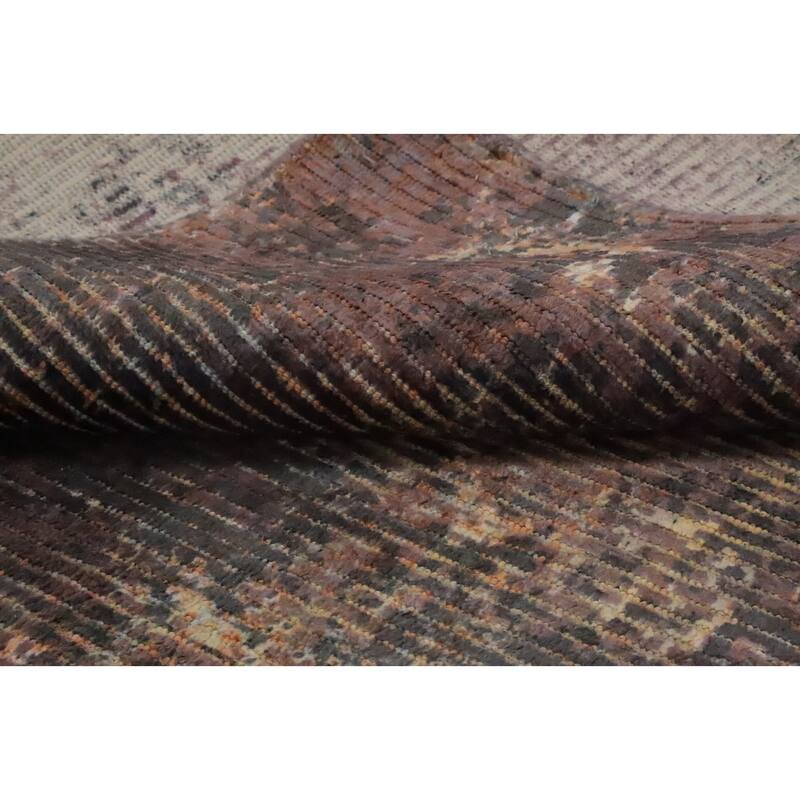 Hand Knotted Oriental Viscose Silk Carpet Modern All-Over Brown Abstract Area Rug - 7' 9'' X 4' 11''
