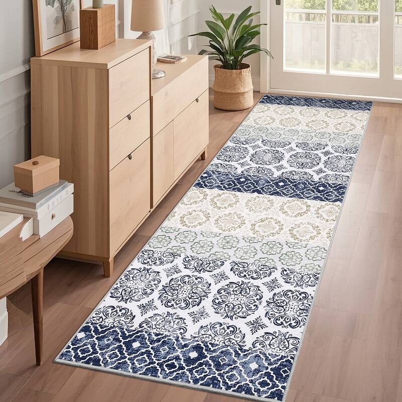 Vintage Floral Area Rug Boho Geometric Rugs for Living Room Bedroom Soft Throw Carpet