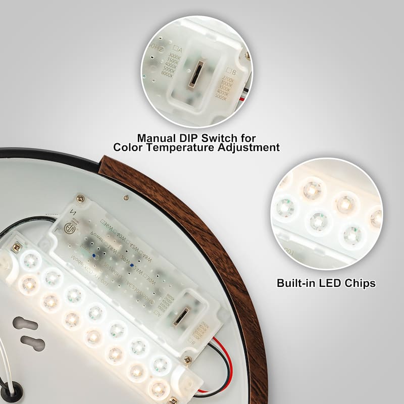 Starsky 5CCT LED Round Wooden Flush Mount - 11.81''