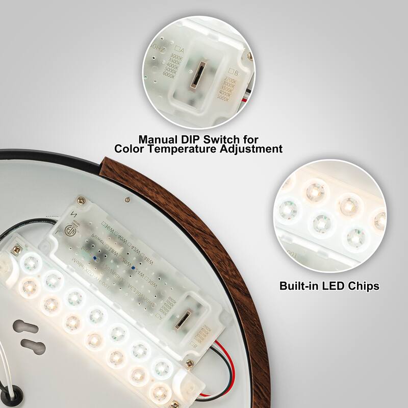 Starsky 5CCT LED Round Wooden Flush Mount - 11.81''