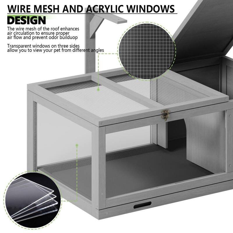 BOSSIN Tortoise Habitat with Detachable Legs, Wooden Tortoise House Reptile Cage for Small Animals with Lamp Holder