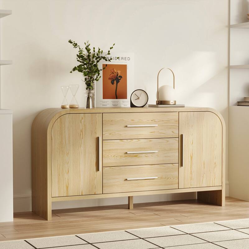 Rounded - corner Storage Cabinet: Light Wood Finish with a Soft - edged Design for Ample Storage
