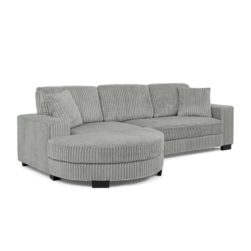 Corduroy Tufted Upholstered Sofa, L-Shaped Modular Sectional Sofa, Convertible Sleeper Sofa with Curved Ottoman