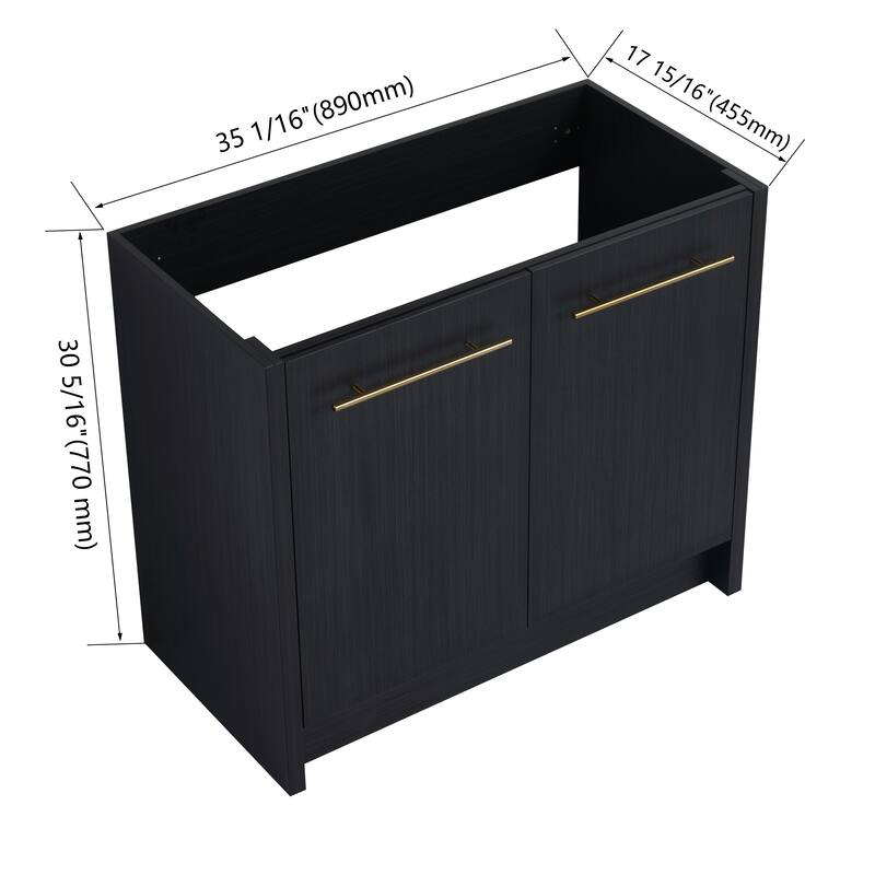 24" Bathroom Vanity with Soft-Close Doors and Spacious Storage, Black Chestnut Finish, Freestanding Design, Vanity Base Only