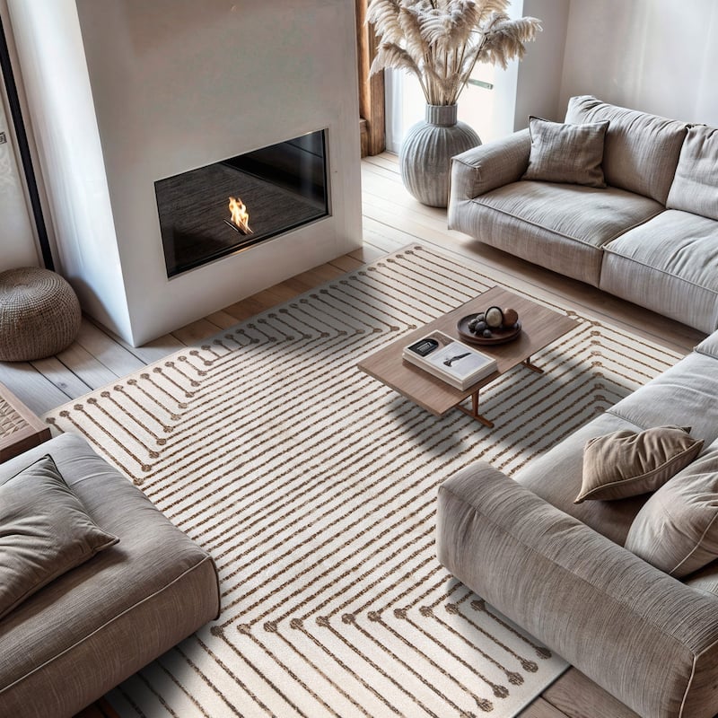 Modern Geometric Durable Area Rug, Pet Friendly for Any Room - 7' 10" x 10' - Beige