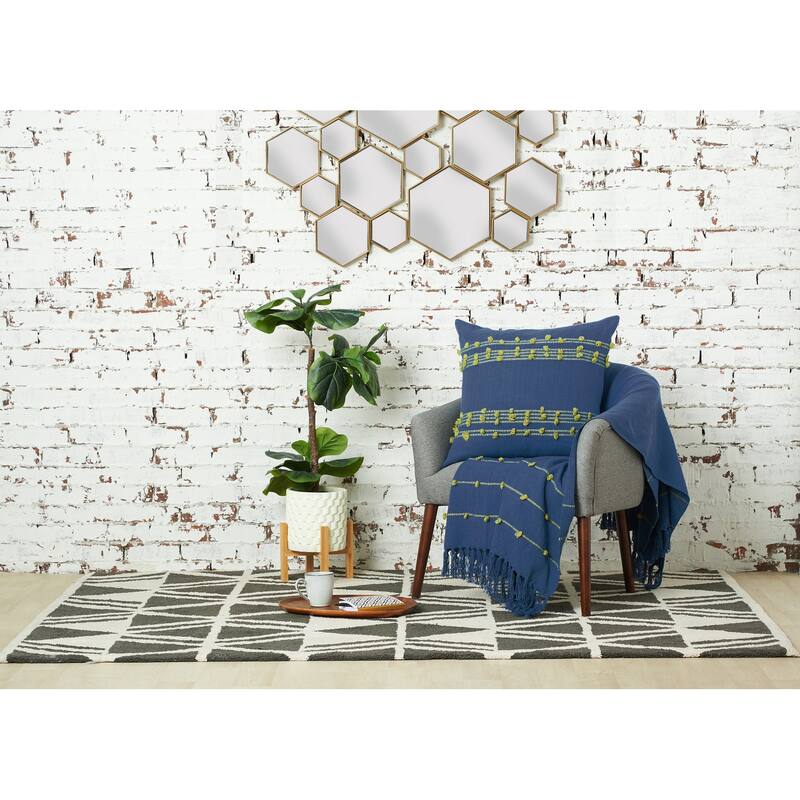 50" x 60" Tabb Indigo & Citron Handcrafted Textured Tufts Throw Blanket