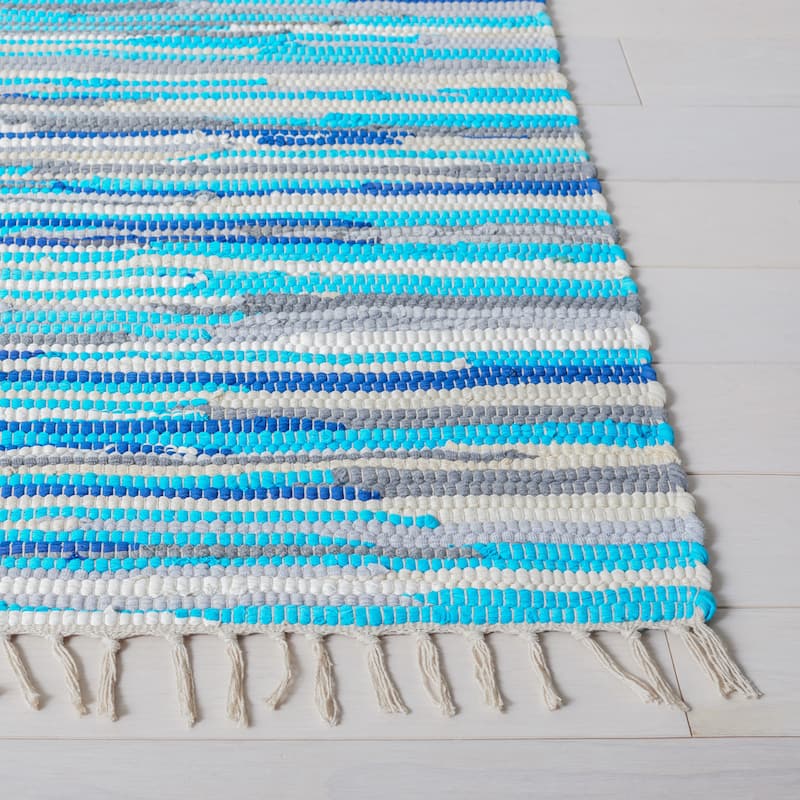 SAFAVIEH Handmade Rag Rug Velija Casual Stripe Cotton Rug - Turquoise/Multi - 6' x 9'