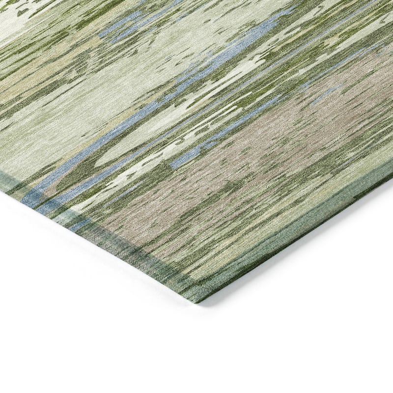 Machine Washable Indoor/ Outdoor Abstract Stripes Chantille Rug