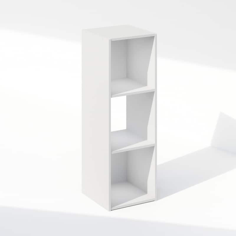 35.4 in. Tall White Wood 3-Shelf Bookcase