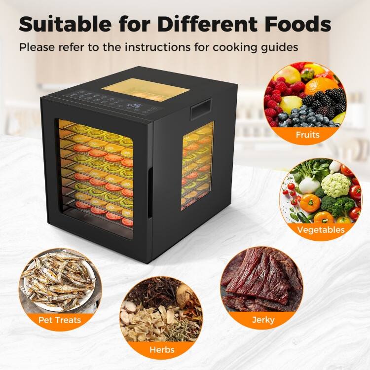 10-Tray Stainless Steel Food Dehydrator with LED Display, 360° Airflow & Presets - 12.99" x 15.67" x 13.98"