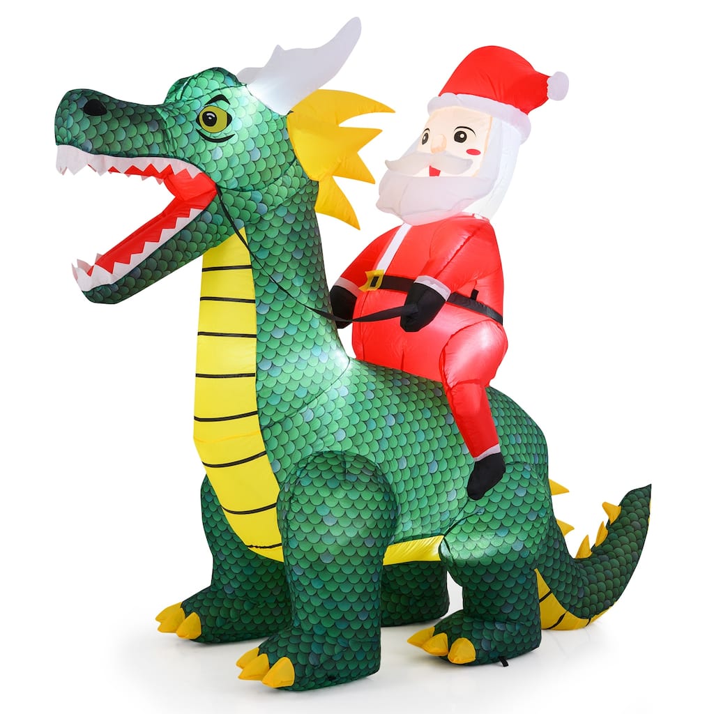 Gymax 6.7 FT Christmas Inflatable Santa Claus Ride on Dinosaur