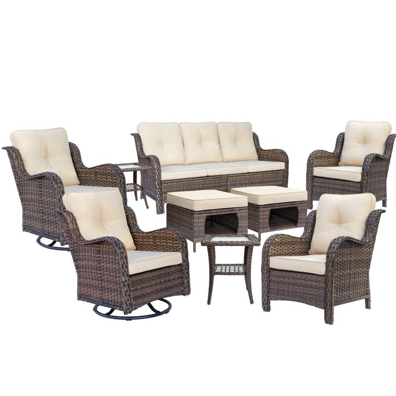 9 Piece Outdoor Wicker Patio Furniture Seating Sofa Set Swivel Chair