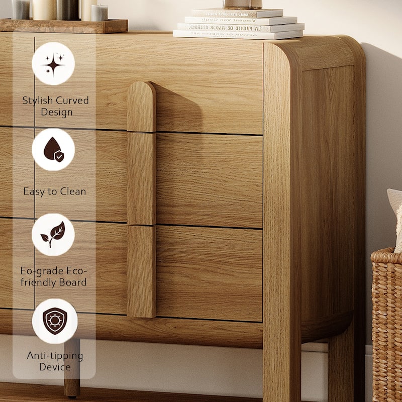 5 Pcs Wood Dresser and Nightstand Sets for Bedroom，Mid-Century Modern Bedroom Set with Curved Profile Design