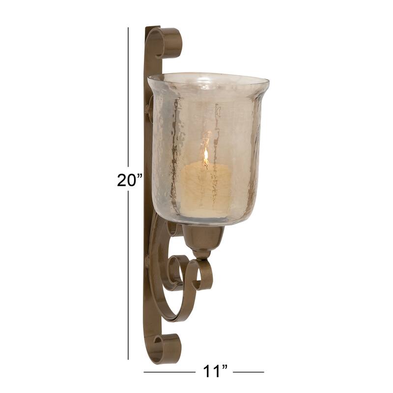 Metal Single Candle Wall Sconce - Brown - Roche River Decor - 7"W x 11"L x 20"H
