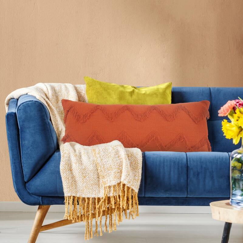 HomeRoots 14" X 36" Orange 100% Cotton Zippered Pillow