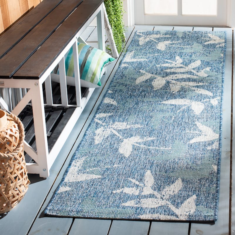 SAFAVIEH Courtyard Rula Indoor/Outdoor Waterproof Patio Backyard Rug - 2'3" x 8' Runner - Navy/Blue