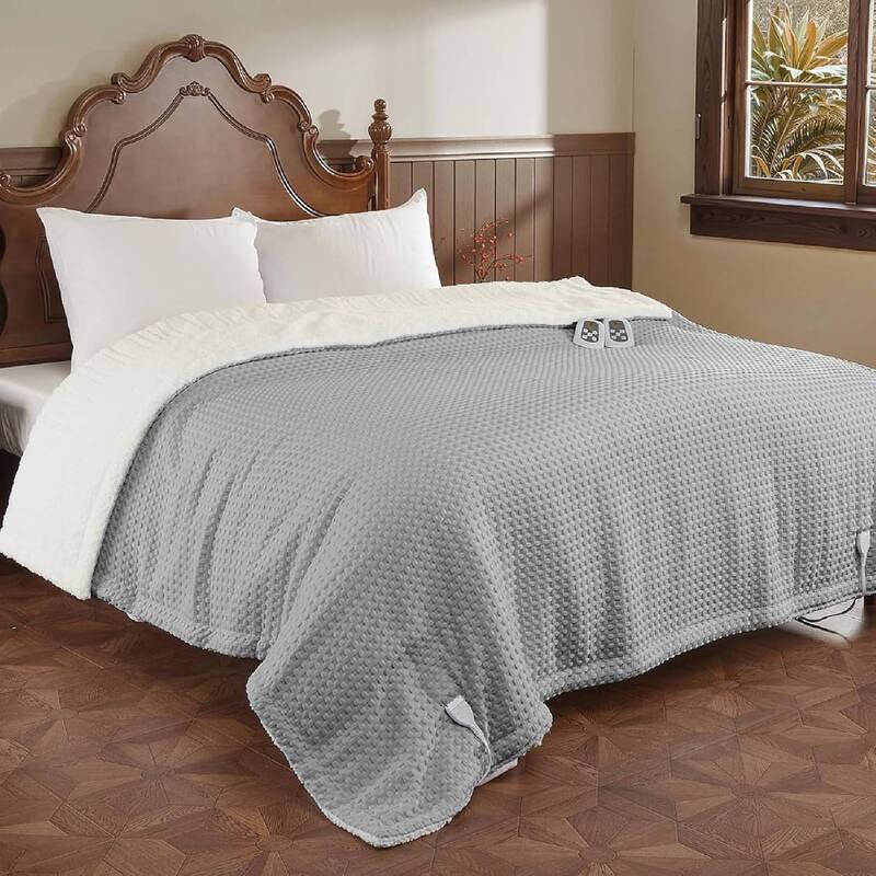 Heated Electric Blanket with LCD Dual Controller, Grey - 90"x100"