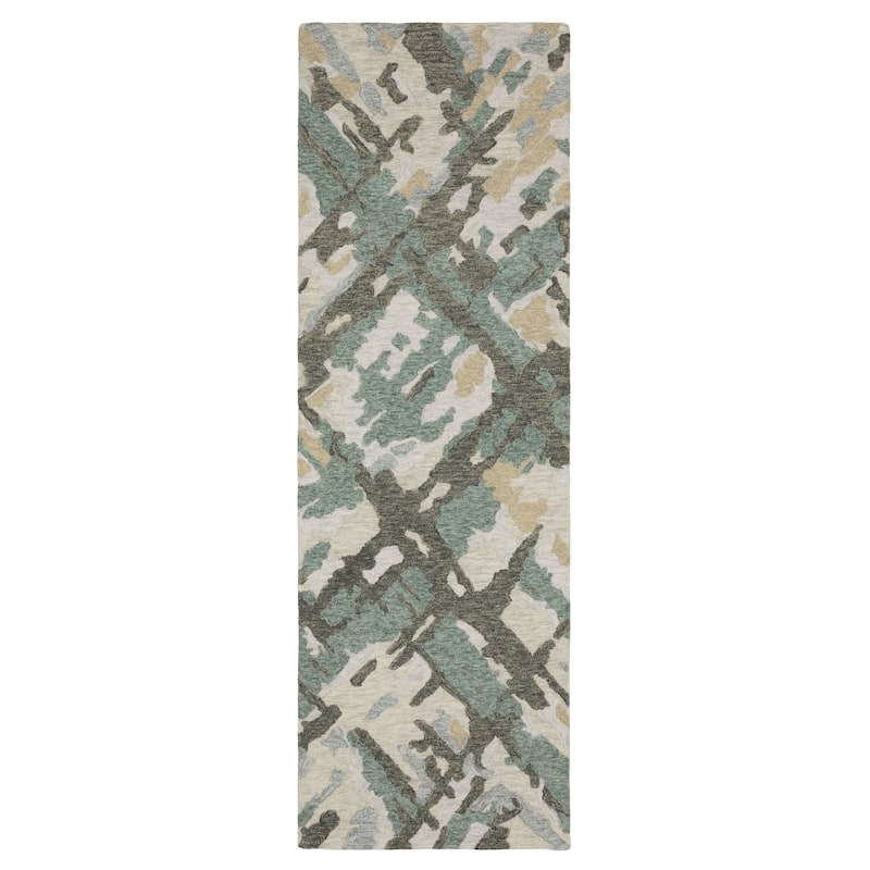 Style Haven Kitt Handmade Wool Abstract Etchings Grey/ Teal Area Rug - 2' 6" x 8' - Runner