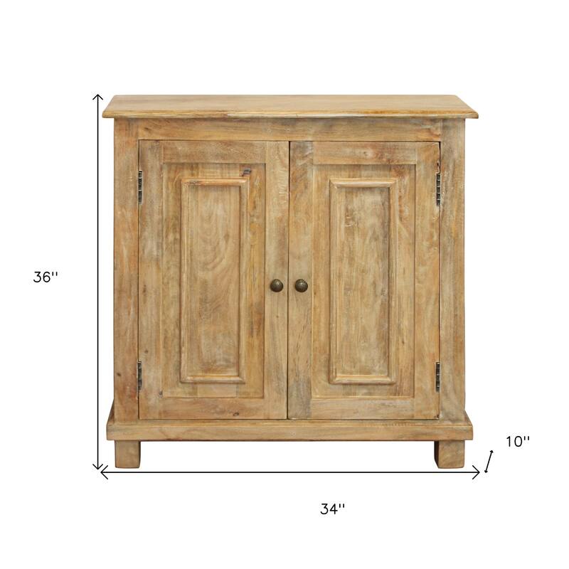 HomeRoots 34" Light Brown Solid Wood Sideboard with Two Doors - 34' X '36' X '10