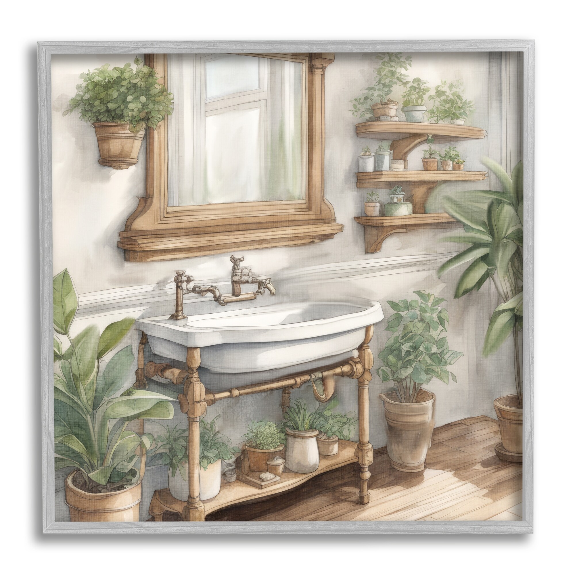 Stupell Bathroom View with Plants Framed Giclee Art Design by Kim Allen