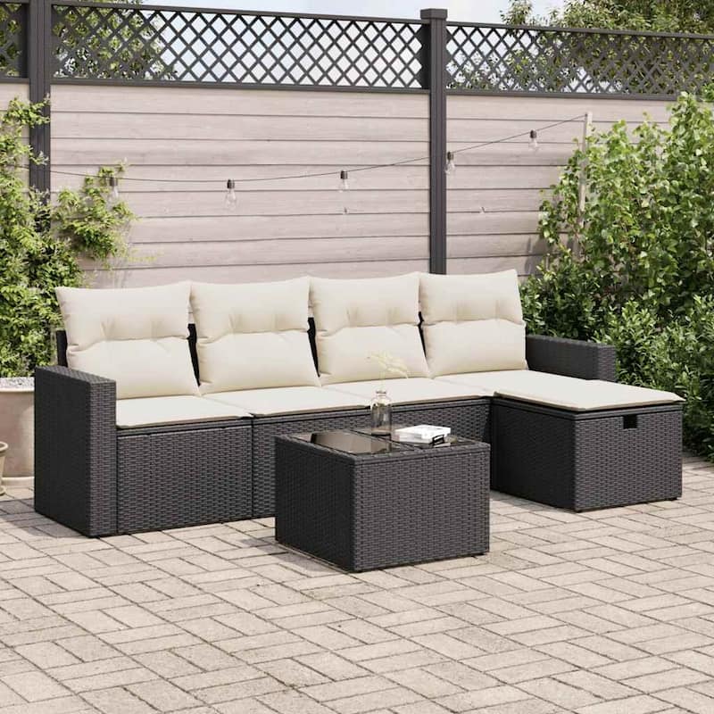 vidaXL Garden Sofa Set - Black and cream 6 Piece