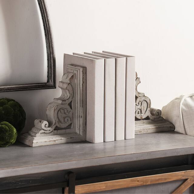 StyleCraft Distressed Wood Scroll Bookends (Set of Two)