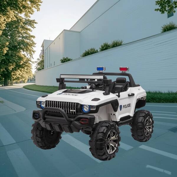 slide 2 of 8, 12V Police Car Ride-on SUV with Two-Seater, Siren, MP3 Player, Remote Control, Suspension and High-Traction Wheels for Kids White