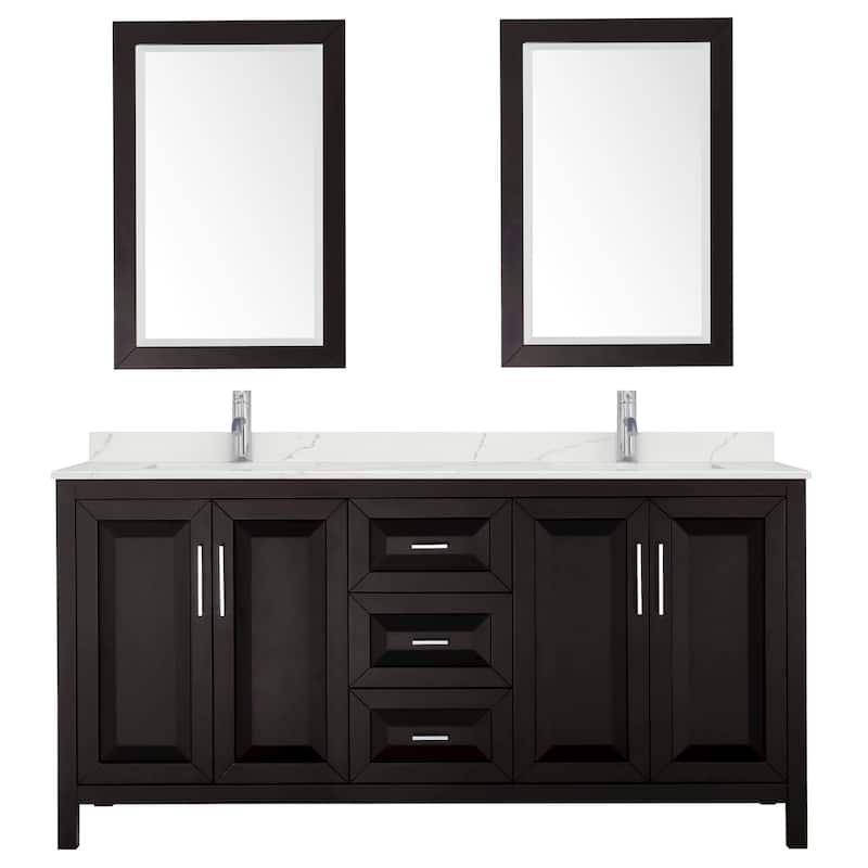 Daria 72-inch Double Vanity, Single Hole Quartz Top, 24-inch Mirrors