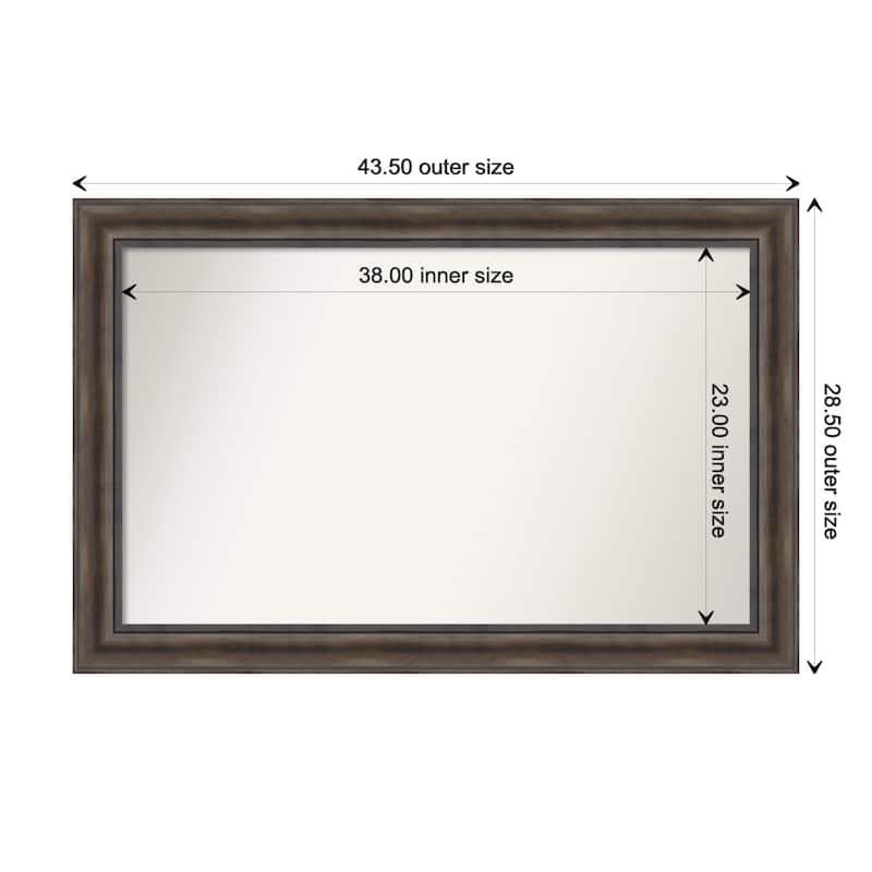 Rustic Pine Brown Framed Non-Beveled Custom Wall Mirror, Bathroom Vanity Mirror - Outer Size: 43.5 x 28.5