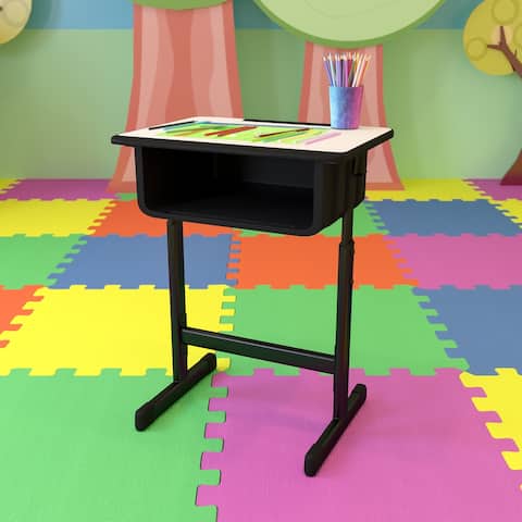 Student Desk with Grey Top and Adjustable Height Pedestal Frame