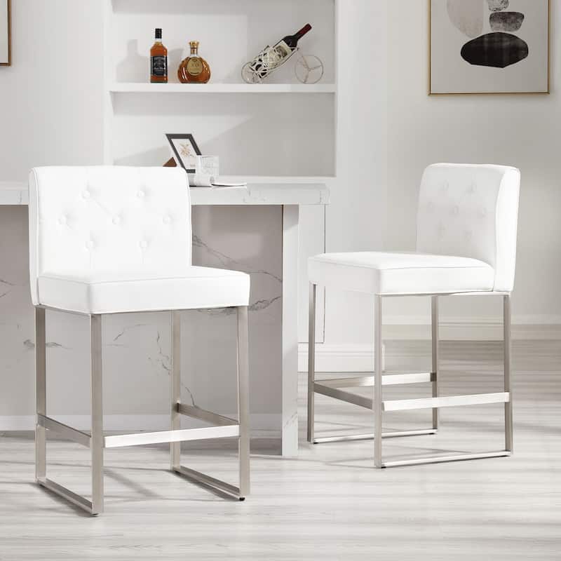 25" Faux Leather Upholstered Counter Height Bar Stools - 36.6"H x 18.9"W x 20.3"D