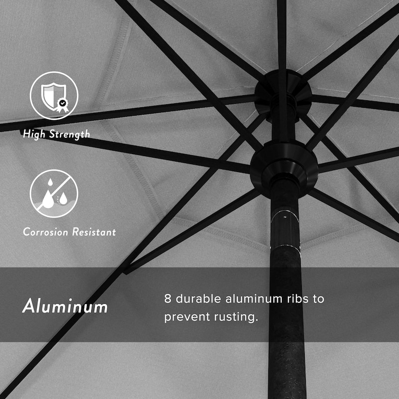 California Umbrella 9' Rd Golden State Series Patio Umbrella Black Aluminum Frame Crank Lift Collar Tilt Olefin Royal Blue