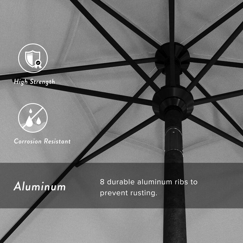 California Umbrella 9' Round Crank Lift Push Button Tilt Black Aluminum Patio Umbrella with Olefin Royal Blue Fabric