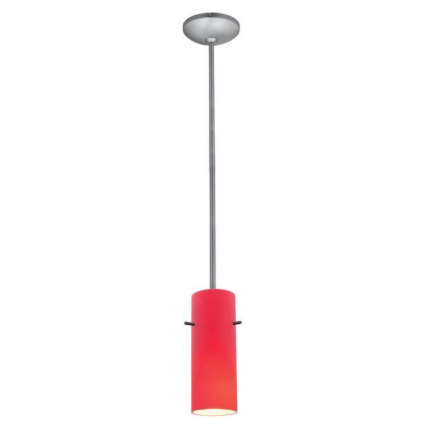 slide 2 of 2, Access Lighting Cylinder - E26 LED Rod Pendant - Brushed Steel Finish - Red Glass Shade Red