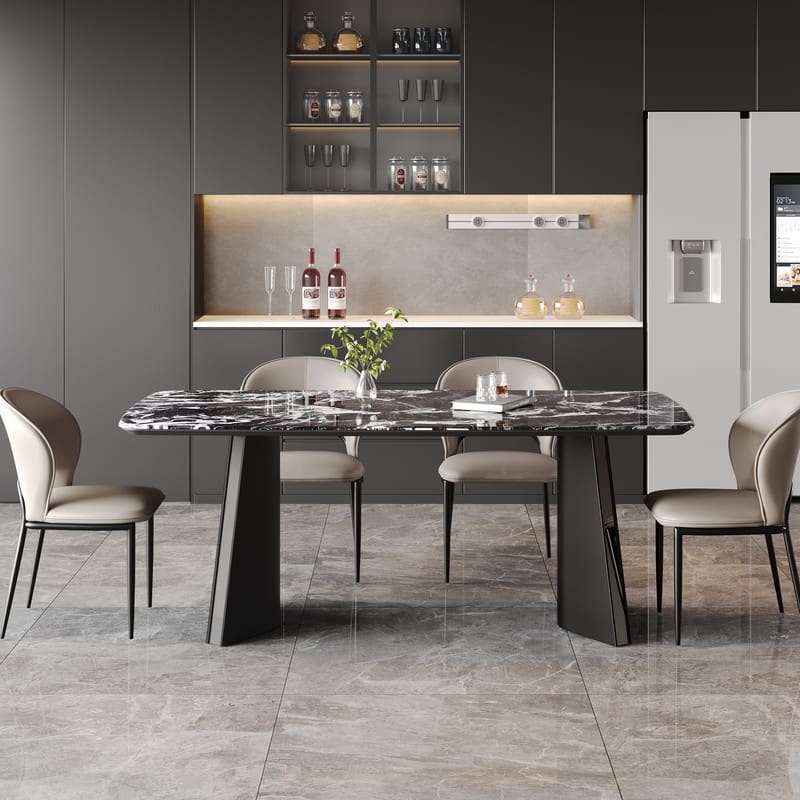 63" Modern Black Faux Marble Dining Table, Luxury Style Seats 4-6