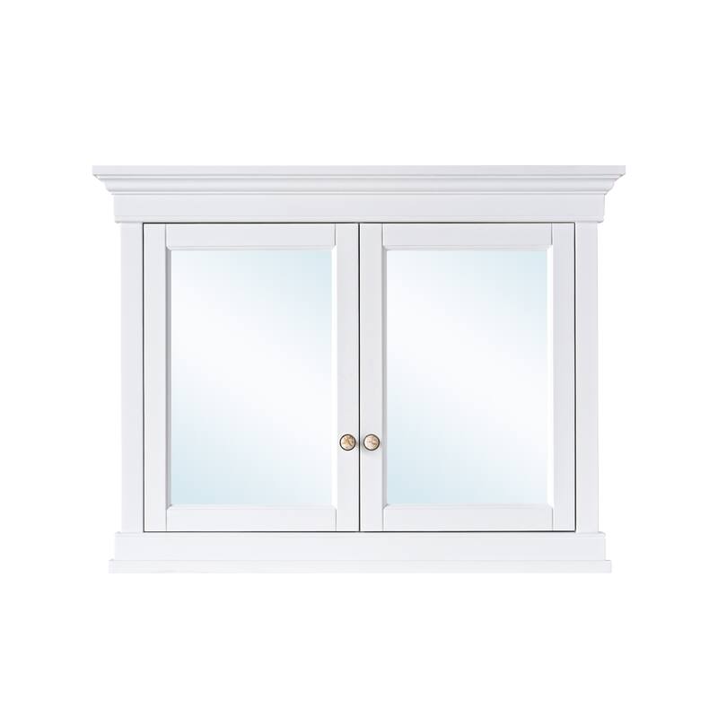 42"W X32''H Bathroom Recessed Wall-Mounted Solid Wood Framed Medicine Cabinet With Adjustable Glass Shelves - 42"W X32''H
