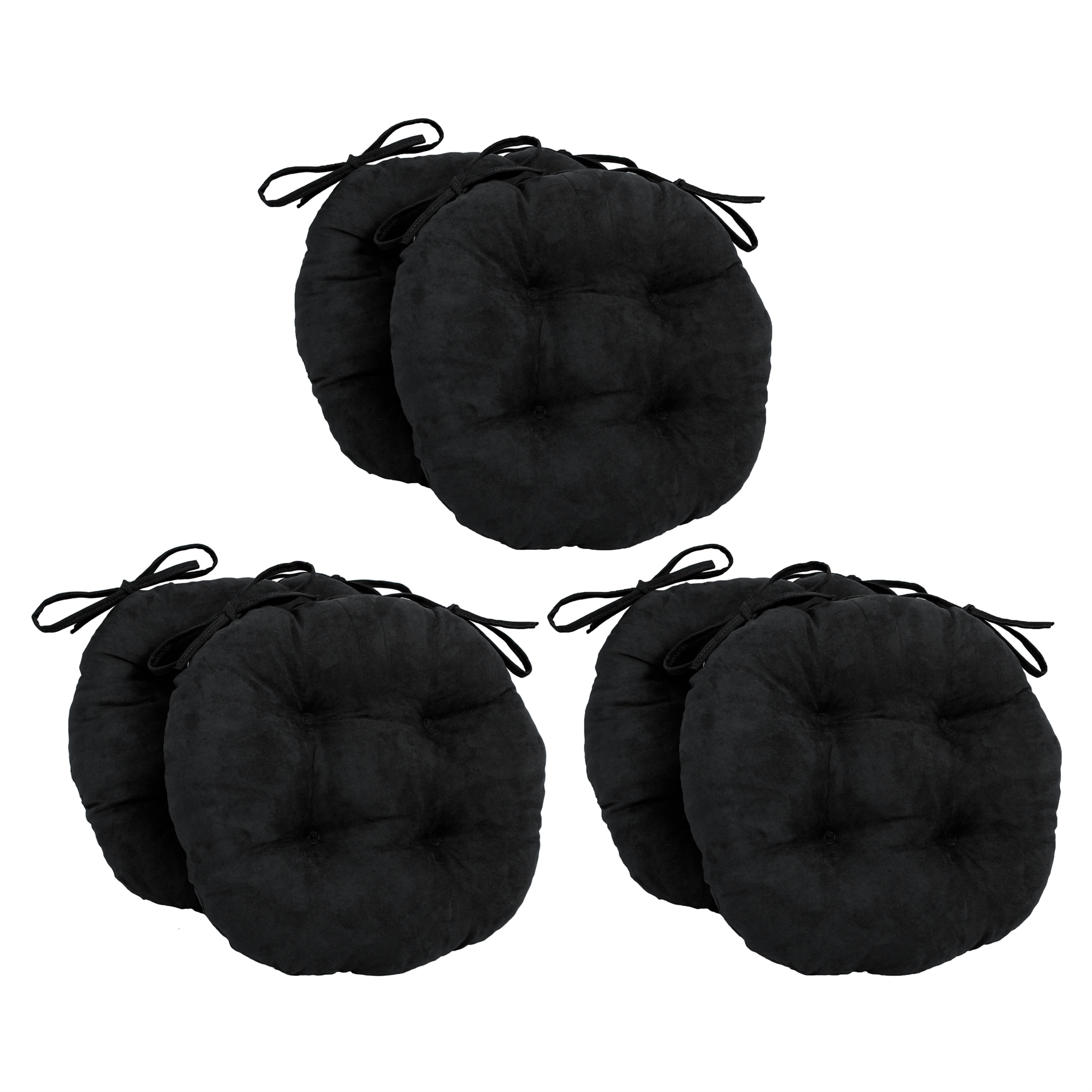 16 inch Round Indoor Microsuede Chair Cushions Set of 2 4 or 6 Set of 6 Black