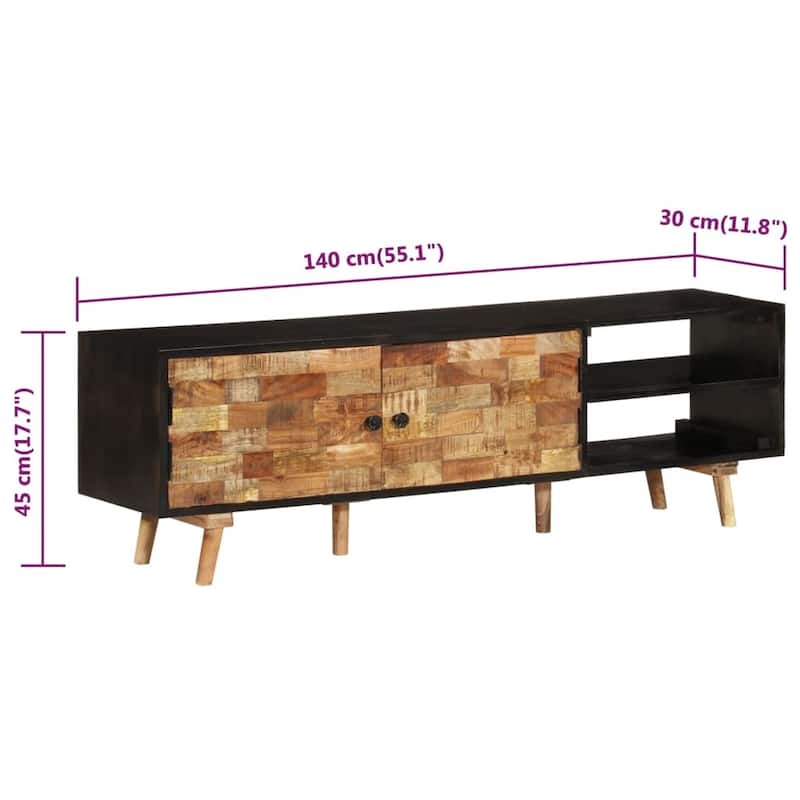vidaXL TV Stand 55.1"x11.8"x17.7" Rough Mango Wood and Solid Wood Acacia - 55.1" x 11.8" x 17.7"