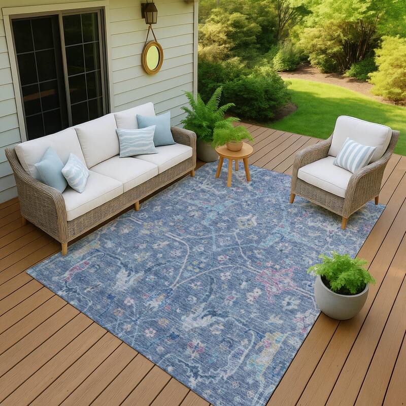 Machine Washable Indoor/ Outdoor Traditional Vintage Chantille Rug - Blue - 3' x 5'