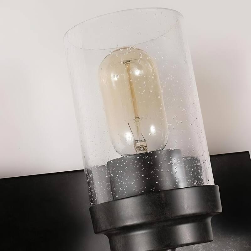 2-light Modern Wood Accents Wall Sconce With Seeded Glass Shade